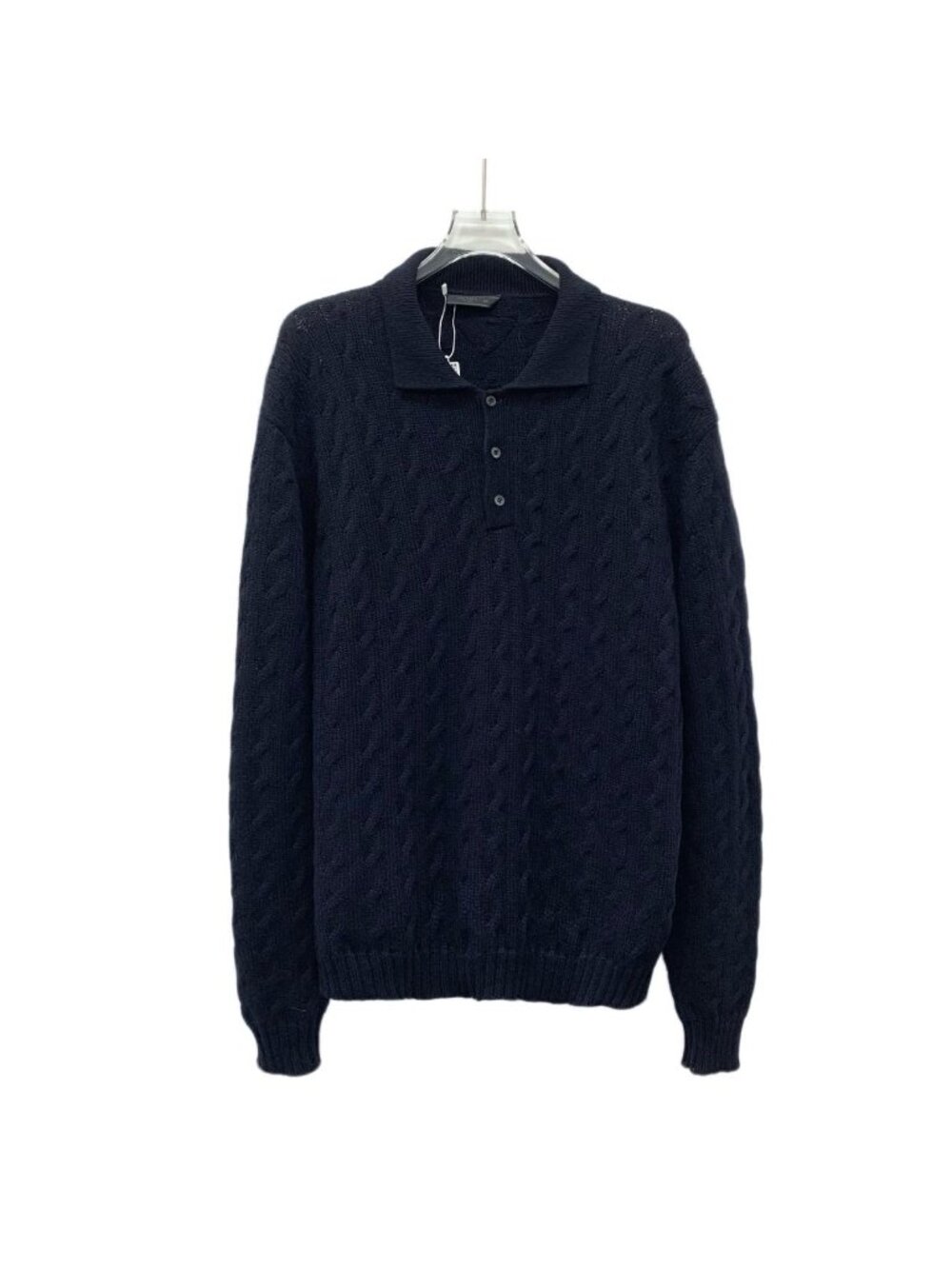 Prada 24 Collection Navy Blue Cashmere Collared Button-Front Sweater